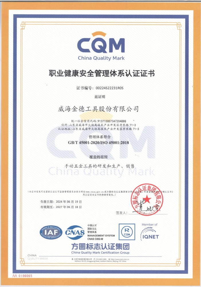 職業健康體系證書